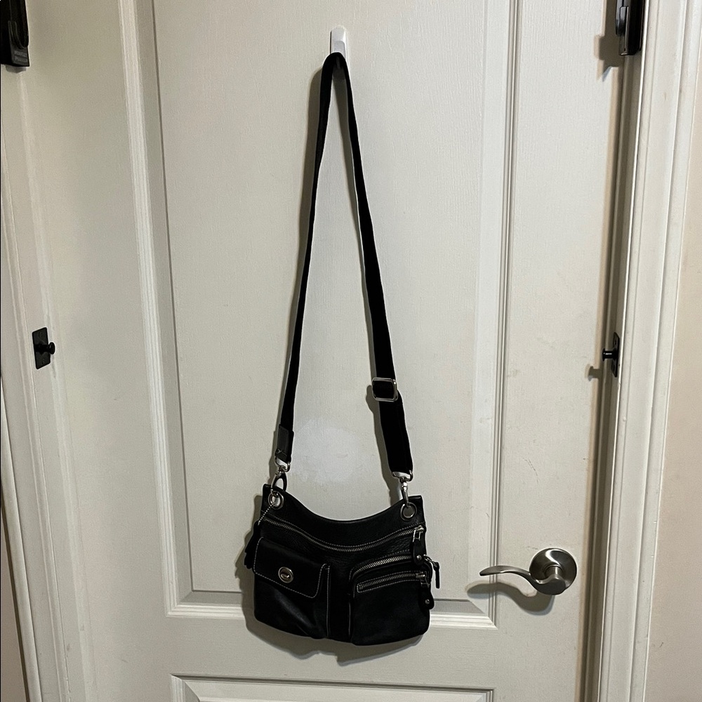 Roots Black Crossbody Shoulder Bag with Multiple Zip Pockets